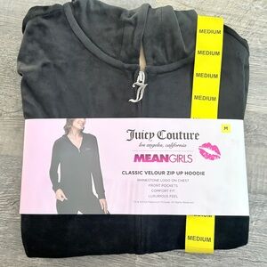 Juicy Couture x Mean Girls women's classic velour zip-up hoodie-black, Medium
